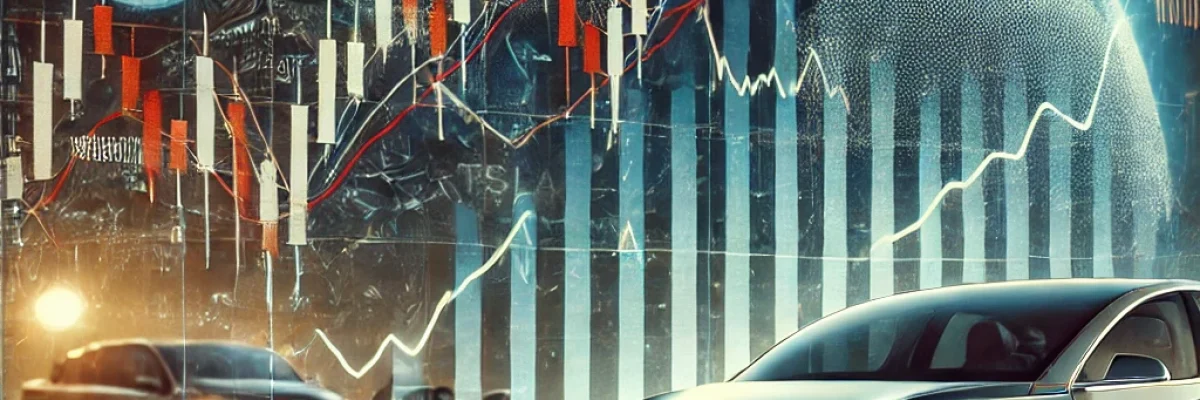 DALL·E 2025-02-13 20.15.52 - An image of a financial trading scene showing a stock market chart with fluctuating lines, with a focus on Tesla's stock performance. The chart should